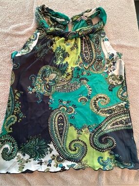 dressbarn Navy and Teal Paisley Sleeveless Tank